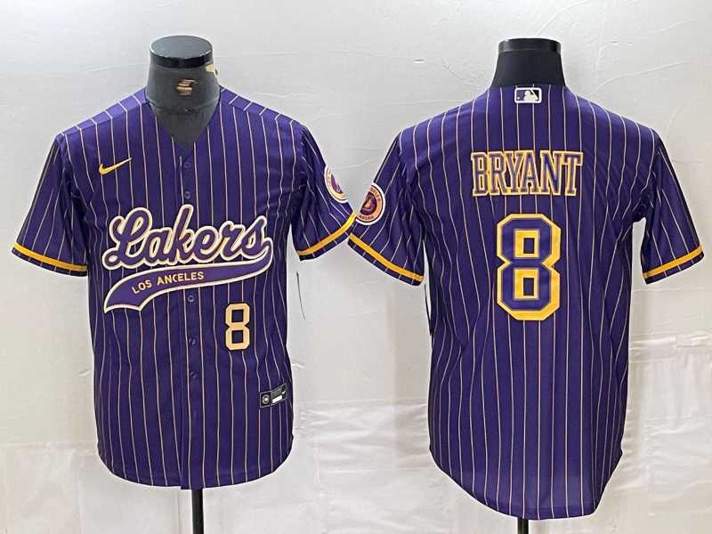 Men's Los Angeles Lakers #8 Kobe Bryant Purple Pinstripe Cool Base Stitched Baseball Jerseys,We sell and wholesale Men's Los Angeles Lakers #8 Kobe Bryant Purple Pinstripe Cool Base Stitched Baseball Jerseys on line form chian!